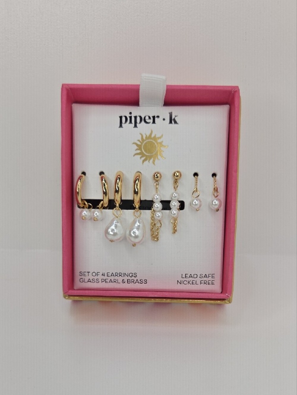 💛▪️piper k ▪️ Set Of 4 Pairs Glass Learl And Brass Gold-Tone Earrings - Picture 7 of 7